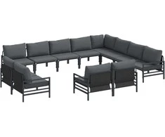 Sodo Sofų Rinkinys su pagalve 12 pcs Juoda Plienas