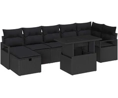 Lauko baldų komplektas Sodo Sofų Rinkinys su pagalve 8 pcs Juoda Poli ratanas