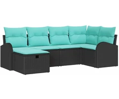 Lauko baldų komplektas Sodo Sofų Rinkinys su pagalve 6 pcs Juoda poliratanas