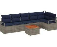 Lauko baldų komplektas Sodo Sofų Rinkinys su pagalve 7 pcs Pilka poliratanas