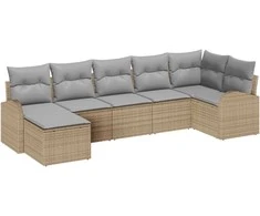 Lauko baldų komplektas Sofos komplektas su pagalve 7 pcs Smėlio poliratanas