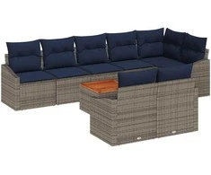 Lauko baldų komplektas Sodo Sofų Rinkinys 9 pcs Pilka ir tamsiai mėlyna poliratanas