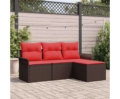 Lauko baldų komplektas Sodo Sofų Rinkinys su pagalve 4 pcs Ruda poliratanas