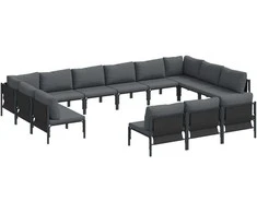 Sodo Sofų Rinkinys su pagalve 13 pcs Juoda Plienas