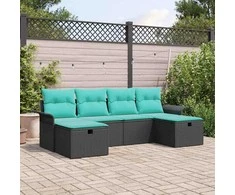 Sodo Sofų Rinkinys su pagalve 6 pcs Juoda Poli ratanas
