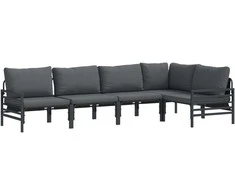 Sodo Sofų Rinkinys su pagalve 5 pcs Juoda Plienas