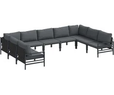 Sodo Sofų Rinkinys su pagalve 9 pcs Juoda Plienas