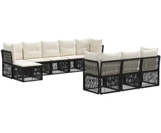 Lauko baldų komplektas Sodo Sofų Rinkinys 10 pcs Juoda poliratanas