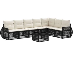 Lauko baldų komplektas Sodo Sofų Rinkinys 8 pcs Juoda ir kreminė balta poliratanas