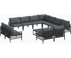 Sodo Sofų Rinkinys su pagalve 12 pcs Juoda Plienas