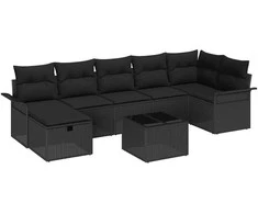 Lauko baldų komplektas Sodo Sofų Rinkinys su pagalve 8 pcs Juoda Poli ratanas