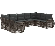 Lauko baldų komplektas Sodo Sofų Rinkinys 9 pcs Pilka ir tamsiai pilka poliratanas