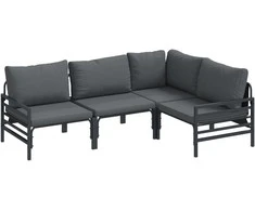 Sodo Sofų Rinkinys su pagalve 4 pcs Juoda Plienas