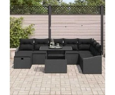 Lauko baldų komplektas Sodo Sofų Rinkinys 9 pcs Juoda poliratanas