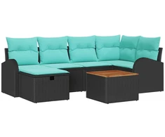 Lauko baldų komplektas Sodo Sofų Rinkinys su pagalve 7 pcs Juoda Poli ratanas