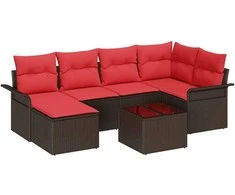 Lauko baldų komplektas Sodo Sofų Rinkinys su saugykla 7 pcs Ruda poliratanas