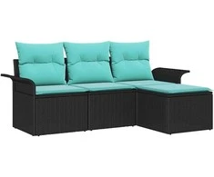 Lauko baldų komplektas Sodo Sofų Rinkinys su pagalve 4 pcs Juoda poliratanas