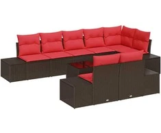Lauko baldų komplektas Sodo Sofų Rinkinys su pagalve 9 pcs Ruda poliratanas