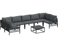 Sodo Sofų Rinkinys su pagalve 8 pcs Juoda Plienas