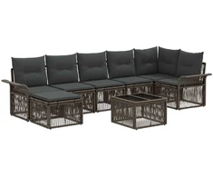 Lauko baldų komplektas Sodo Sofų Rinkinys 8 pcs Pilka poliratanas