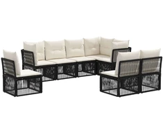 Lauko baldų komplektas Sodo Sofų Rinkinys 8 pcs Juoda poliratanas