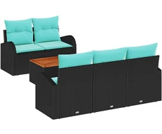 Lauko baldų komplektas Sodo Sofų Rinkinys 6 pcs Juoda ir turkio poliratanas