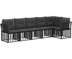 Lauko baldų komplektas Sodo Sofų Rinkinys 6 pcs Juodas poliratanas