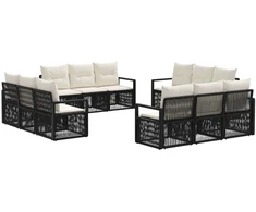 Lauko baldų komplektas Sodo Sofų Rinkinys 12 pcs Juoda poliratanas