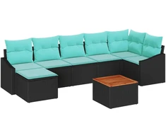 Lauko baldų komplektas Sodo Sofų Rinkinys su pagalve 8 pcs Juoda poliratanas