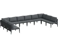 Sodo Sofų Rinkinys su pagalve 10 pcs Juoda Plienas