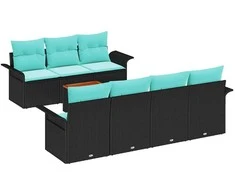 Lauko baldų komplektas Sodo Sofų Rinkinys su pagalve 8 pcs Juoda poliratanas