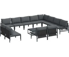 Sodo Sofų Rinkinys su pagalve 13 pcs Juoda Plienas