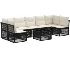 Lauko baldų komplektas Sodo Sofų Rinkinys 8 pcs Juoda poliratanas