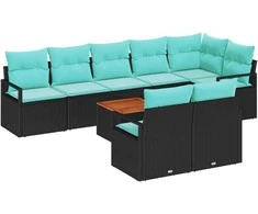 Lauko baldų komplektas Sodo Sofų Rinkinys su pagalve 9 pcs Juoda poliratanas