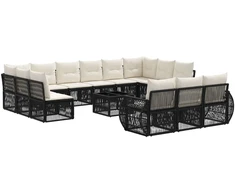 Lauko baldų komplektas Sodo Sofų Rinkinys 14 pcs Juoda ir kreminė balta poliratanas