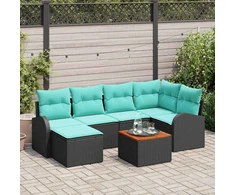 Lauko baldų komplektas Sodo Sofų Rinkinys 7 pcs Juoda ir turkio poliratanas