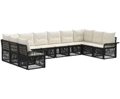 Lauko baldų komplektas Sodo Sofų Rinkinys 10 pcs Juoda poliratanas