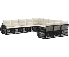 Lauko baldų komplektas Sodo Sofų Rinkinys 11 pcs Juoda ir kreminė balta poliratanas