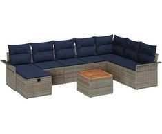 Lauko baldų komplektas Sodo Sofų Rinkinys su pagalve 9 pcs Pilka Poli ratanas