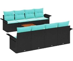 Lauko baldų komplektas Sodo Sofų Rinkinys su pagalve 9 pcs Juoda poliratanas