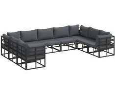 Sodo Sofų Rinkinys su pagalve 9 pcs Juoda Aliuminis