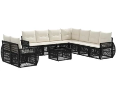 Lauko baldų komplektas Sodo Sofų Rinkinys 10 pcs Juoda ir kreminė balta poliratanas