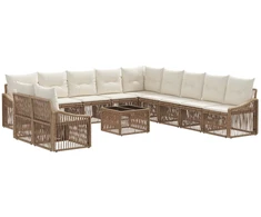 Lauko baldų komplektas Sodo Sofų Rinkinys 12 pcs Smėlio poliratanas