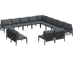 Sodo Sofų Rinkinys su pagalve 13 pcs Juoda Plienas