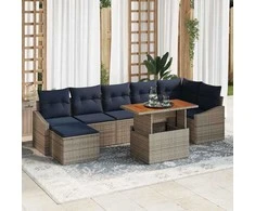 Lauko baldų komplektas Sodo Sofų Rinkinys su saugykla 8 pcs Pilka Poli ratanas