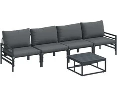 Sodo Sofų Rinkinys su pagalve 5 pcs Juoda Plienas