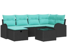 Lauko baldų komplektas Sodo Sofų Rinkinys su pagalve 7 pcs Juoda Poli ratanas