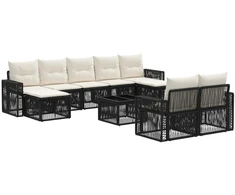 Lauko baldų komplektas Sodo Sofų Rinkinys 10 pcs Juoda ir kreminė balta poliratanas