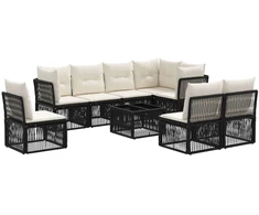 Lauko baldų komplektas Sodo Sofų Rinkinys 9 pcs Juoda poliratanas