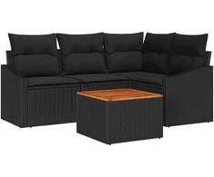 Lauko baldų komplektas Sodo Sofų Rinkinys su saugykla 5 pcs Juoda poliratanas